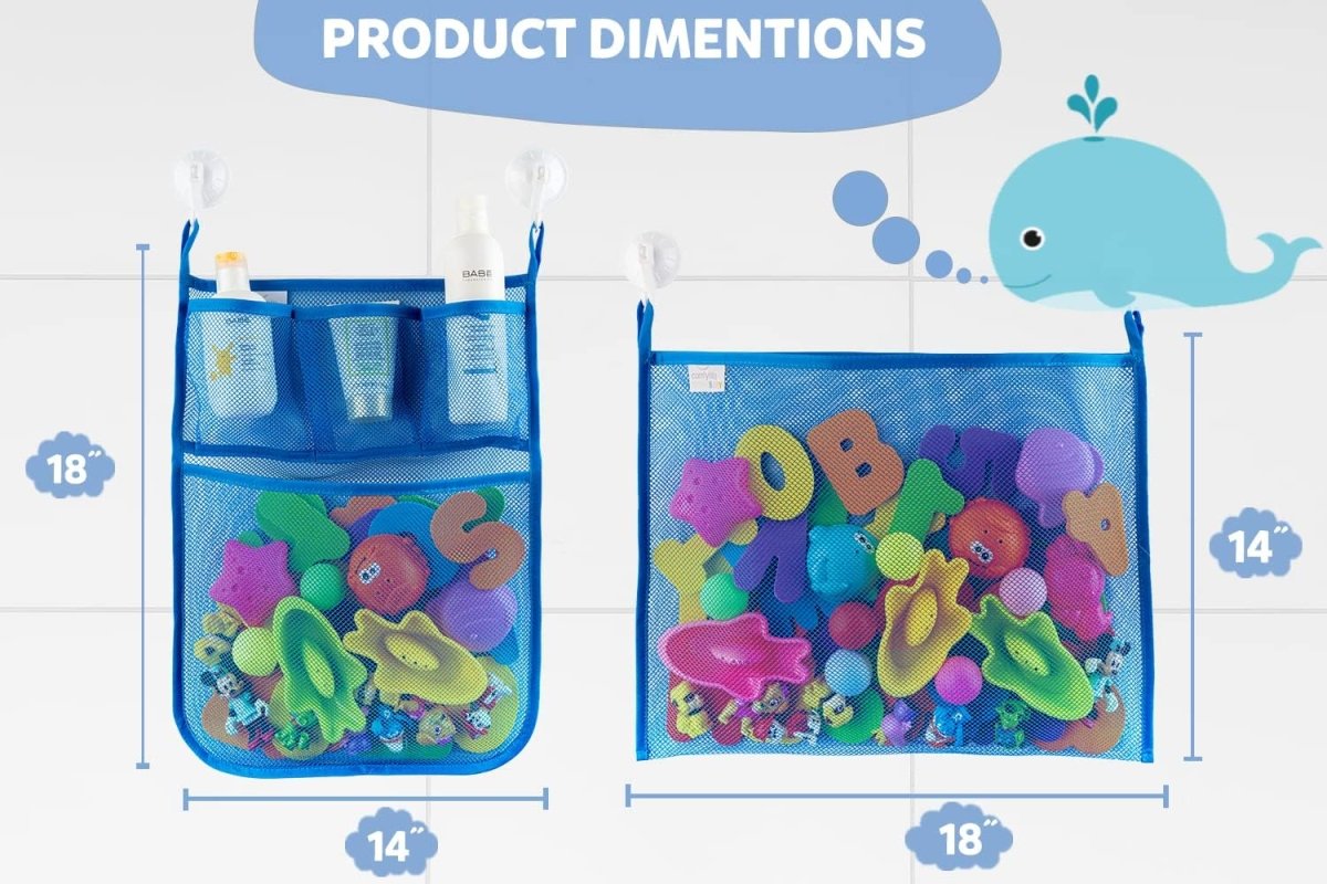 2 x Mesh Bath Toy Organizer 8 Ultra Strong Hooks – The Perfect Bathtub Toy Holder &amp; Bathroom or Shower Caddy – These Multi - use Net Bags Make Baby Bath Toy Storage Easy – For Kids &amp; Toddlers - Homesidy.com