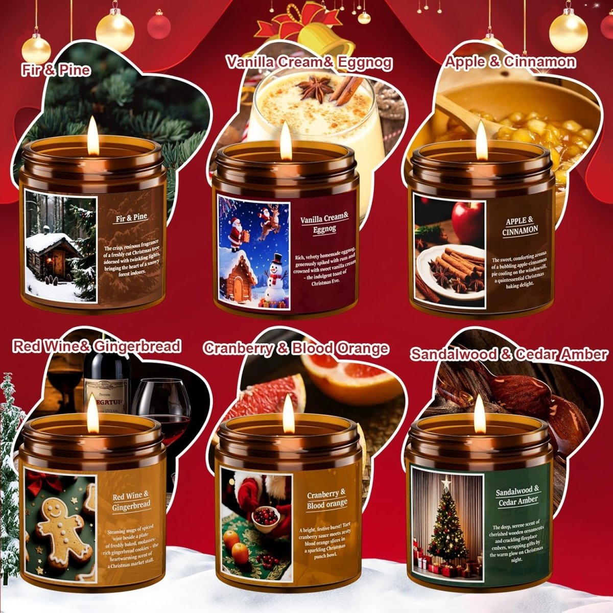 Christmas Candle Set, 6 Pack Candles for Home Scented, Aromatherapy Jar Candle Gifts for Women, Natural Soy Wax Long Lasting Glass Candle Set, Scented Candles for Christmas, Birthday, Thanksgiving Day - Homesidy.com
