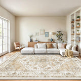 AMADA HOMEFURNISHING 8x10 Washable Area Rug, Low - Profile Large Area Rug with Non - Slip Backing &amp; Durable Edge Binding, Vintage Large Rugs for Living Room, Bedroom, Dinning Room - Homesidy.com