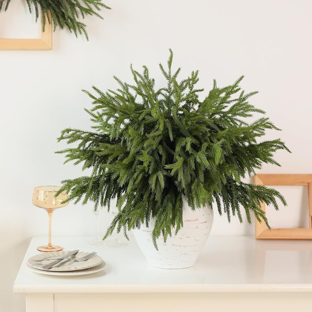 20 Pcs Christmas Norfolk Pine Branches - 18&34; Real Touch Artificial Norfolk Pine Branch Faux Plants Stem Fake Greenery Pine Picks for Vase DIY Crafts Garland Wreath Home Indoor Outdoor Decoration - Homesidy.com