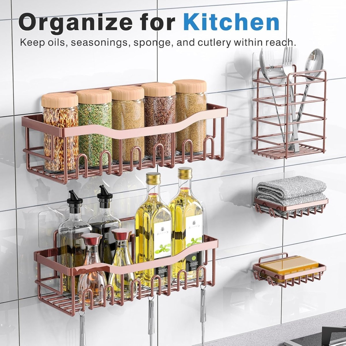 EUDELE Adhesive Shower Caddy, 5 Pack Rustproof Stainless Steel Bath Organizers With Large Capacity, No Drilling Shelves for Bathroom Storage &amp; Home Decor - Homesidy.com