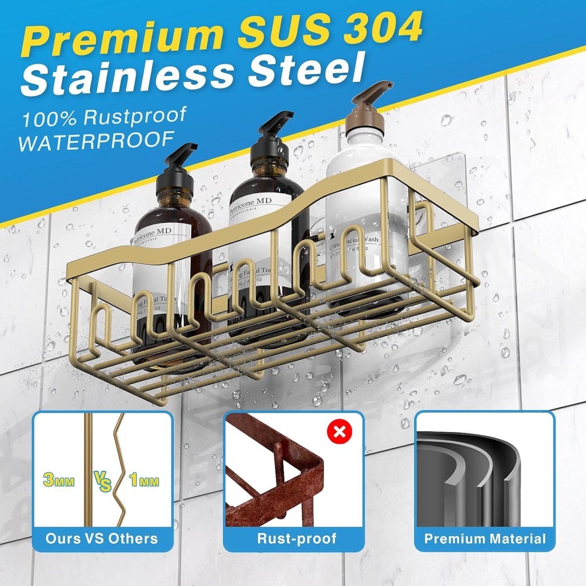 EUDELE Adhesive Shower Caddy, 5 Pack Rustproof Stainless Steel Bath Organizers With Large Capacity, No Drilling Shelves for Bathroom Storage &amp; Home Decor - Homesidy.com