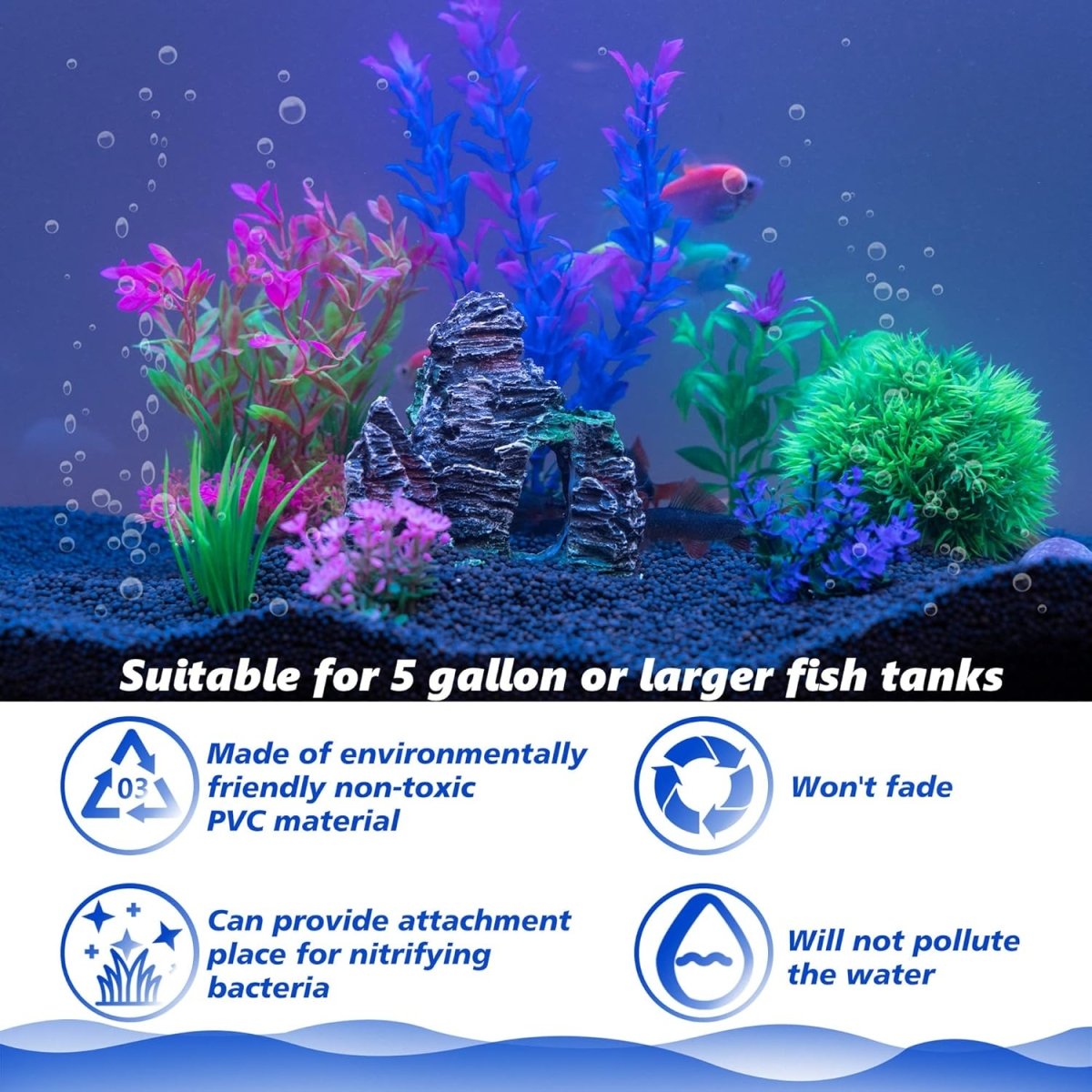 Ameliade Aquarium Artificial Plastic Plants Decorations and Rock Cave Decor Set Goldfish Betta Fish Tank Accessories Small Large Fish Bowl Ornaments - Homesidy.com