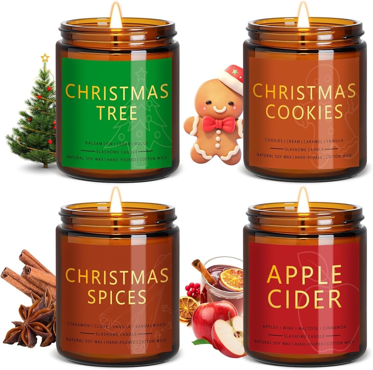 Winter Candle Gift Set, 4 Pack 7 oz Soy Scented Candles for Home, Christmas, Holiday &amp; Birthday Gifts for Women &amp; Men, Includes Hello Winter, Pine &amp; Cedarwood, Hot Cocoa, and Vanilla Cupcake - Homesidy.com