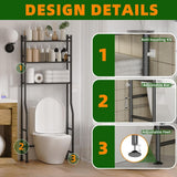 GloTika 3 - Tier Over The Toilet Storage, Space Saver Metal Bathroom Shelves, Freestanding Above Over Toilet Storage Shelf with 4 Hooks for Bathroom, Black - Homesidy.com