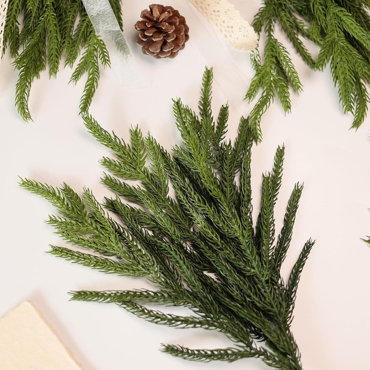 20 Pcs Christmas Norfolk Pine Branches - 18&34; Real Touch Artificial Norfolk Pine Branch Faux Plants Stem Fake Greenery Pine Picks for Vase DIY Crafts Garland Wreath Home Indoor Outdoor Decoration - Homesidy.com