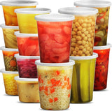 JoyServe Deli Food Storage Containers with Lids - (48 Sets) 24 - 32 Oz Quart Size &amp; 24 - 16 Oz Pint Size Plastic Airtight Takeout Meal Prep Storage, BPA - Free, Dishwasher, Microwave Safe - Homesidy.com