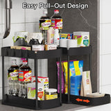 Ukeetap Multi - Purpose Pull - Out Storage Organizers, Under Sink/Cabinet Organizers and Storage for Bathroom &amp; Kitchen, Black, 12.8 Inches, 2 Packs - Homesidy.com