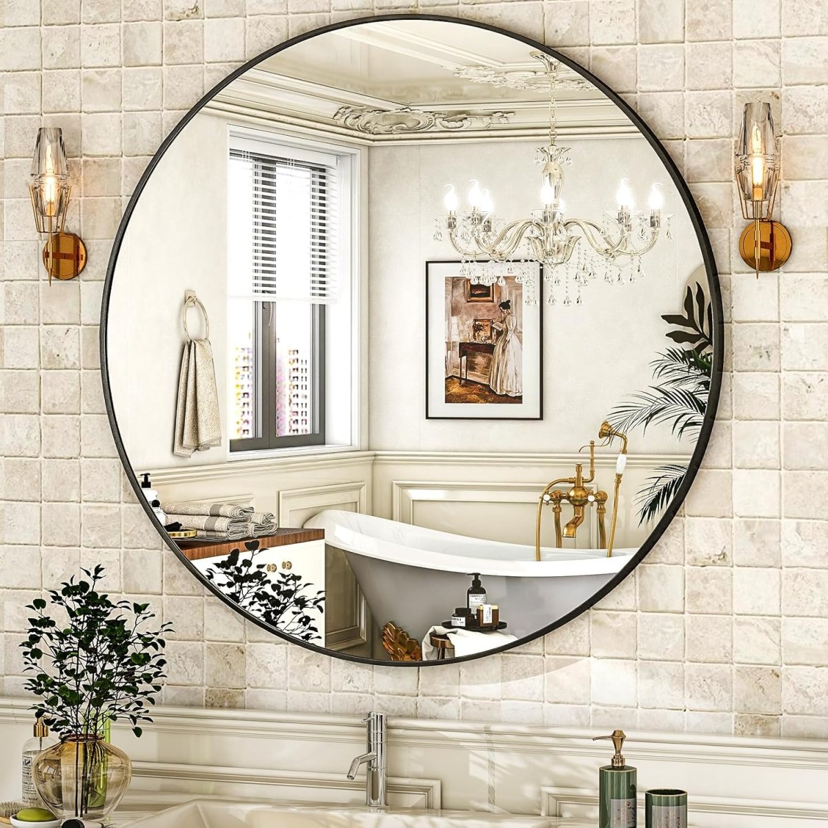 HARRITPURE Round Mirror 30 Black Wall Mounted Circle Mirrors Vanity Mirror with Brushed Aluminum Alloy Frame Modern Decoration for Bathroom, Living Room, Vanity, Bedroom, Entryway - Homesidy.com
