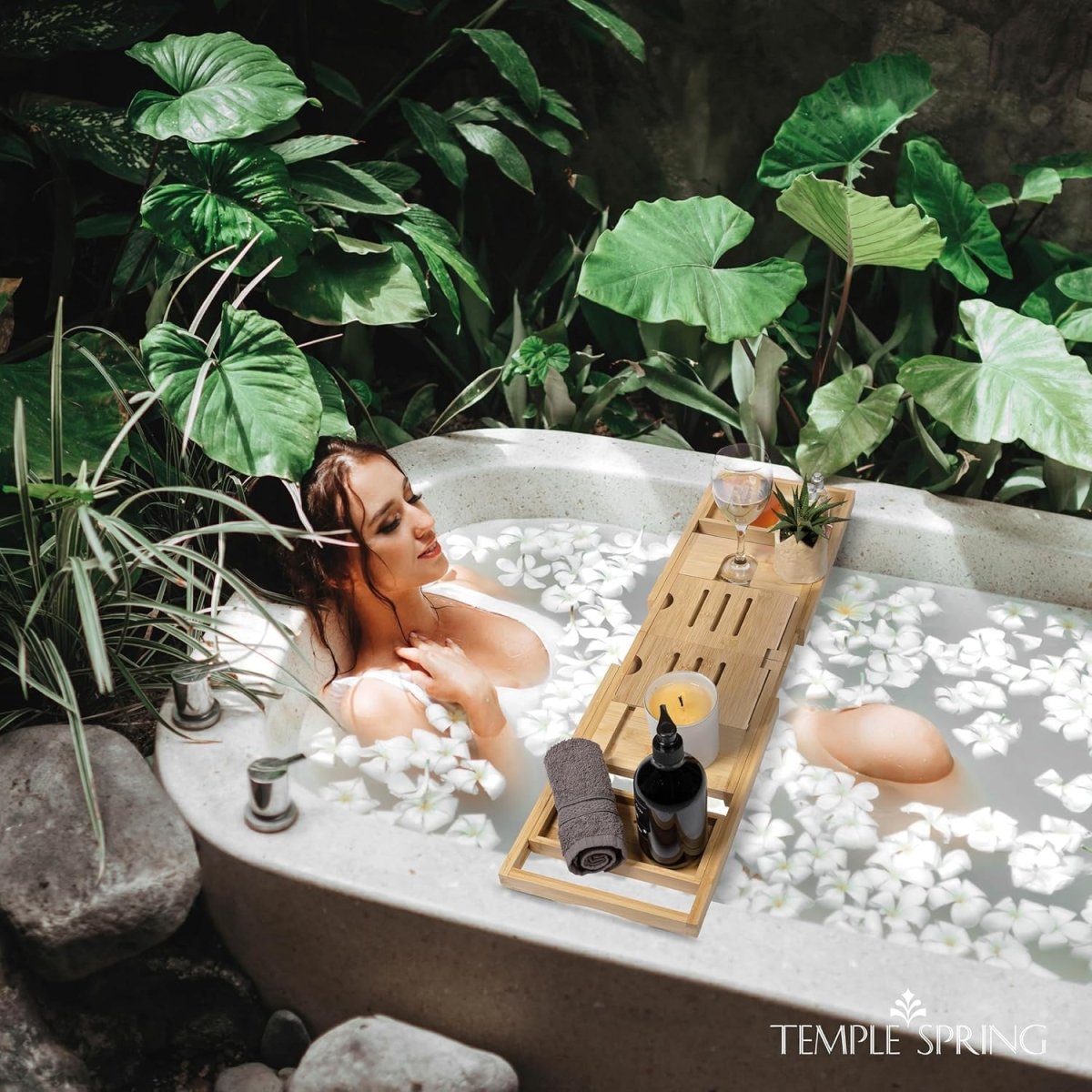 Temple Spring Wooden Bathtub Tray, Bamboo Bathroom Accessories, Bath Tray for Tub, at Home Spa Essentials, Board for Tub Table, Bath Caddy for Bathtub Accessories &amp; Bathroom Essentials – Natural - Homesidy.com