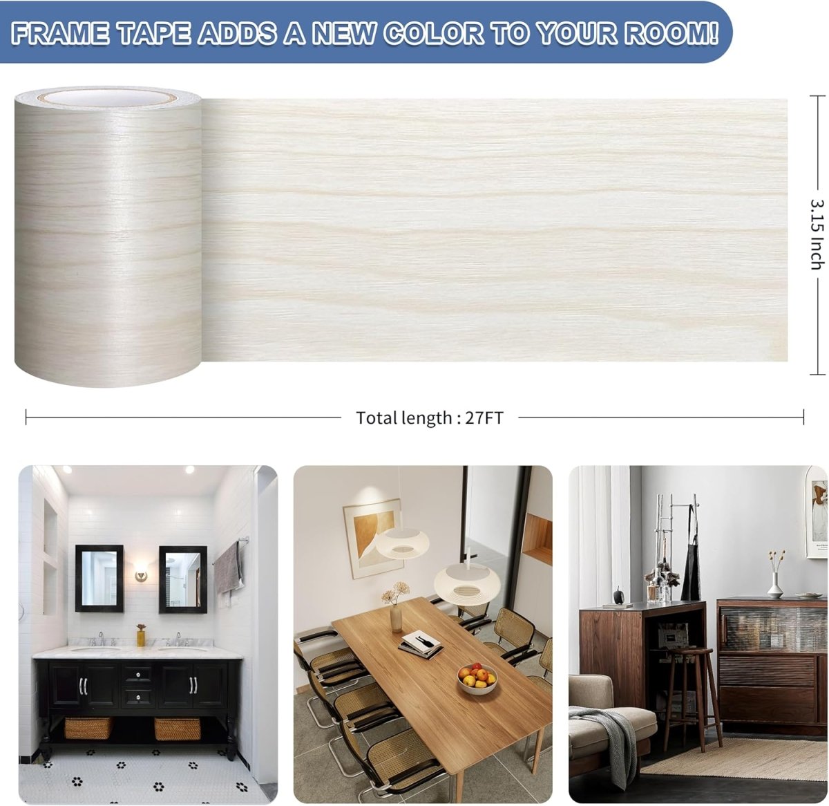 TIANLDD 27 FT Wood Grain Wallpaper Border, Removable Waterproof Mirror Border Peel and Stick,Bathroom Mirror Frame Border.(Black) - Homesidy.com