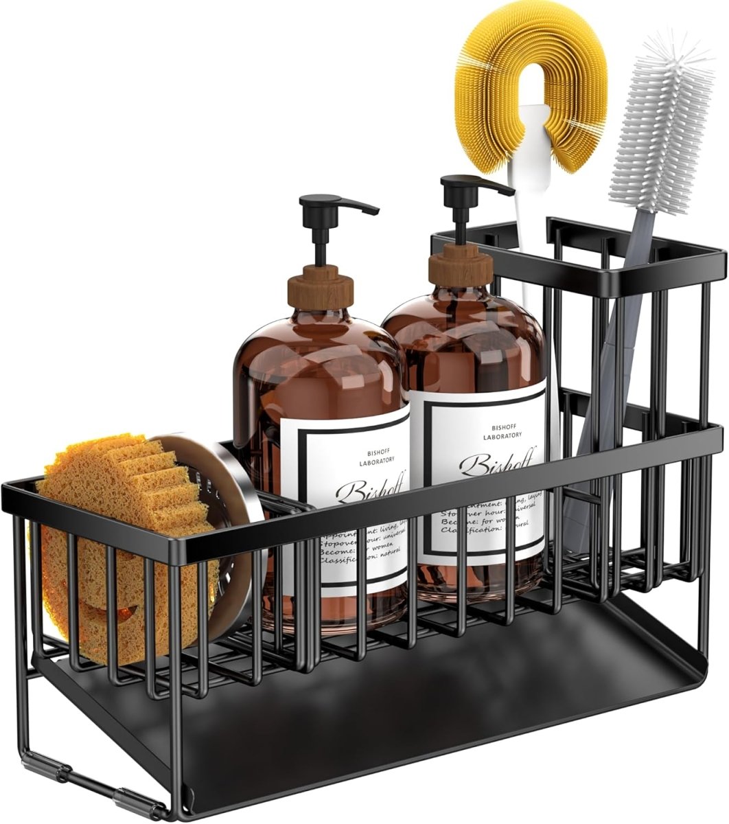 Cisily Kitchen Sink Caddy Organzier with High Brush Holder, Sponge Holder for Sink, 304 Rustproof Stainless, Kitchen Countertop Soap Dispenser Organizer, Kitchen Decor and Accessories - Homesidy.com