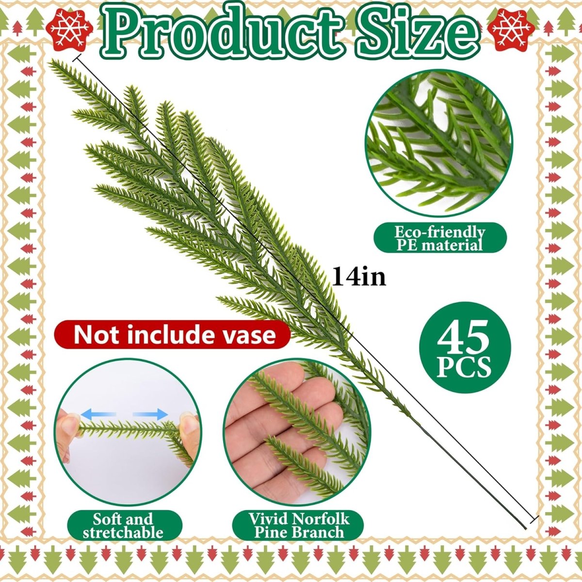 Watayo 60 Pcs Christmas Artificial Pine Branches with Red Berry Stems, 10.5&34; Faux Evergreen Norfolk Pine Cypress Leaves Stems, Fake Foliage Pine Needles Picks for DIY Craft Garland Home Decor - Homesidy.com