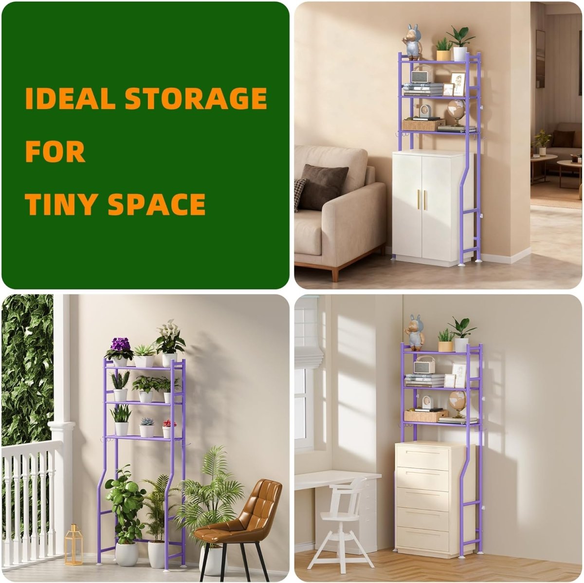 GloTika 3 - Tier Over The Toilet Storage, Space Saver Metal Bathroom Shelves, Freestanding Above Over Toilet Storage Shelf with 4 Hooks for Bathroom, Black - Homesidy.com