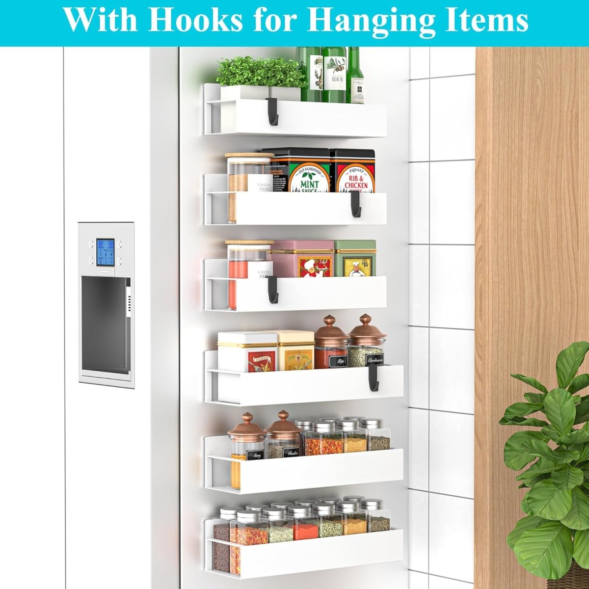 HuggieGems Metal 4 Pack Magnetic Spice Storage Rack Organizer for Refrigerator and Oven, Black Fridge Organizers and Storage - Homesidy.com