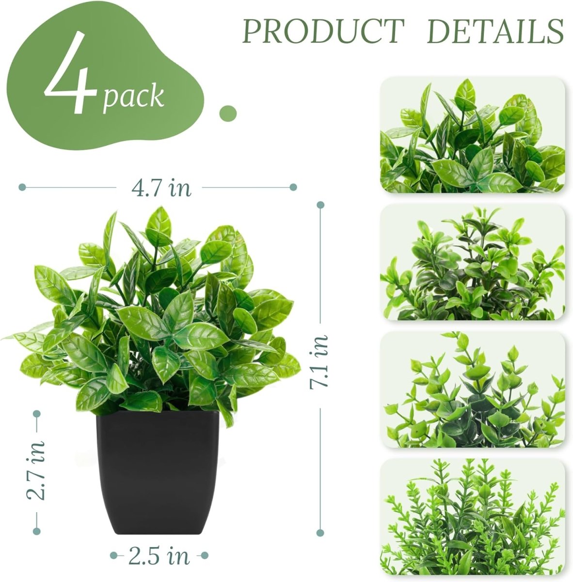 Der Rose 4 Pack Fake Plants Mini Artificial Greenery Potted Plants for Home Decor Indoor Office Table Room Farmhouse Bathroom Decor - Homesidy.com