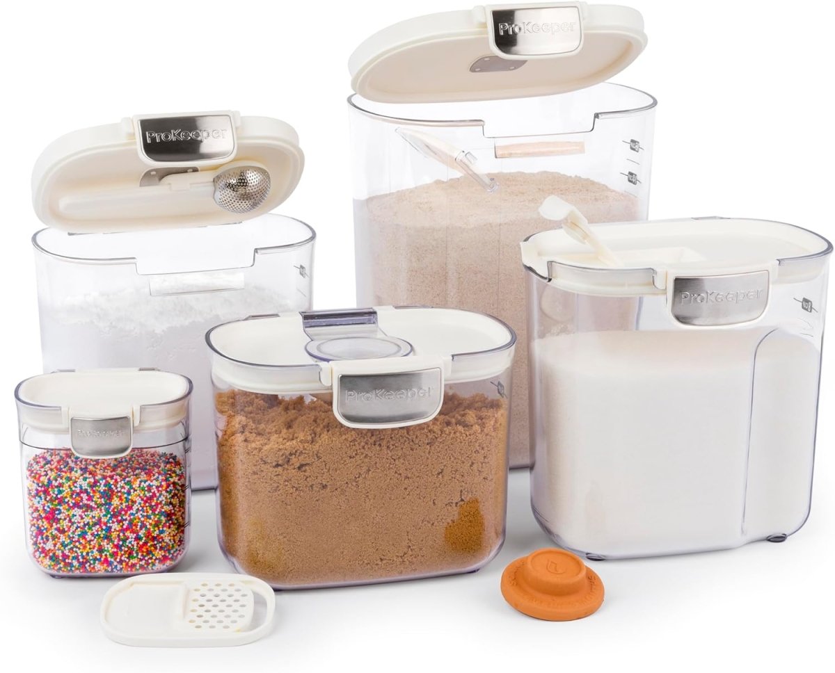 ProKeeper 9 - Piece Airtight Food Storage Container Set – Clear Plastic Flour and Sugar Canister Set with Magnetic Accessories for Kitchen Organization (Grey, 9 - Piece) - Homesidy.com