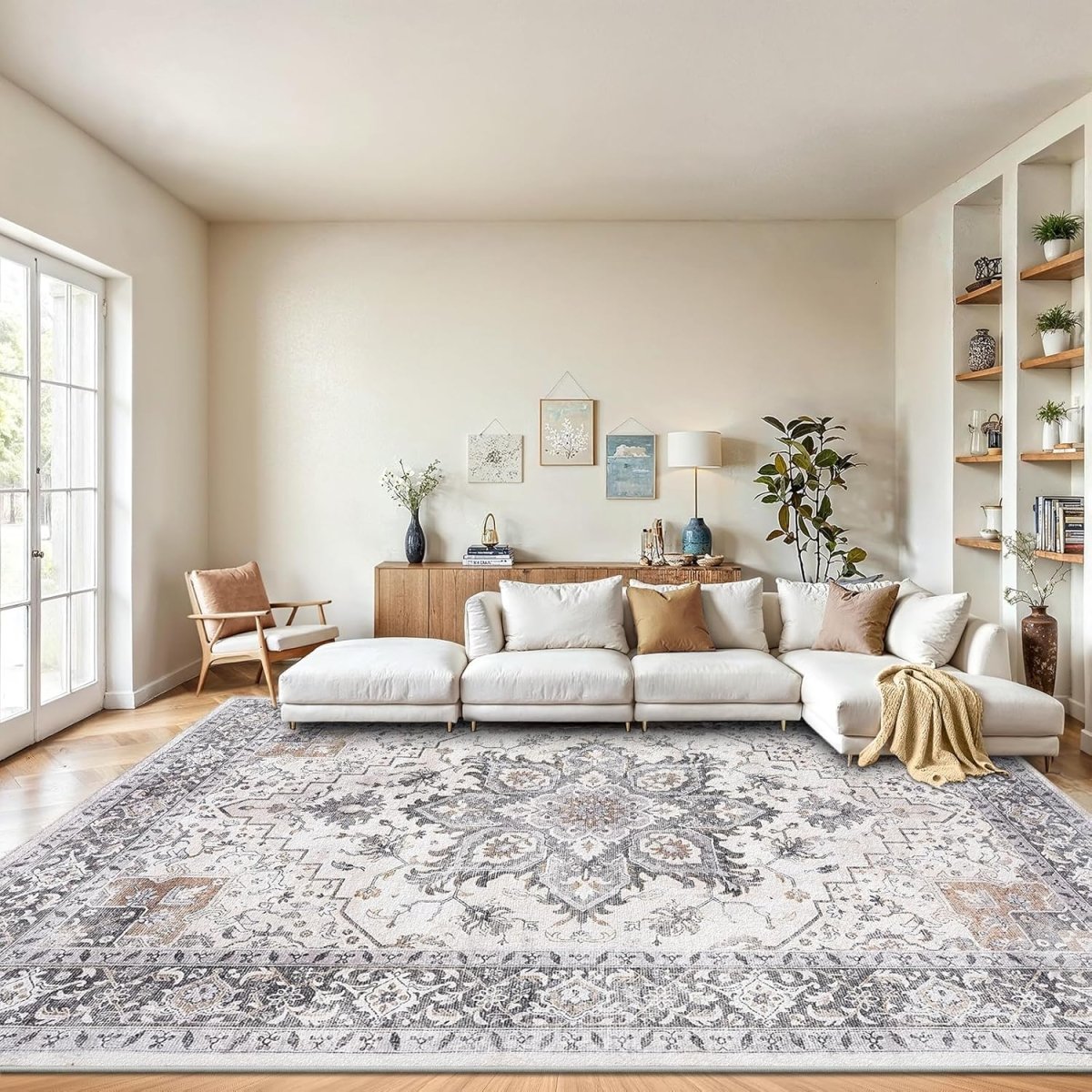 AMADA HOMEFURNISHING 8x10 Washable Area Rug, Low - Profile Large Area Rug with Non - Slip Backing &amp; Durable Edge Binding, Vintage Large Rugs for Living Room, Bedroom, Dinning Room - Homesidy.com