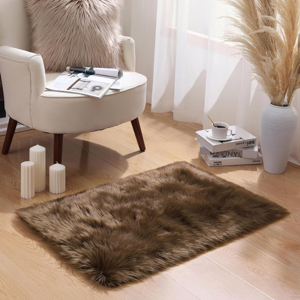 Ashler Faux Fur Rug, Fluffy White Small Sheepskin Rug, Ultra Soft 2x3 Ft Mat, Machine Washable Shag Mats, Nursery Throw for Bed, Living, Kids Room - Homesidy.com