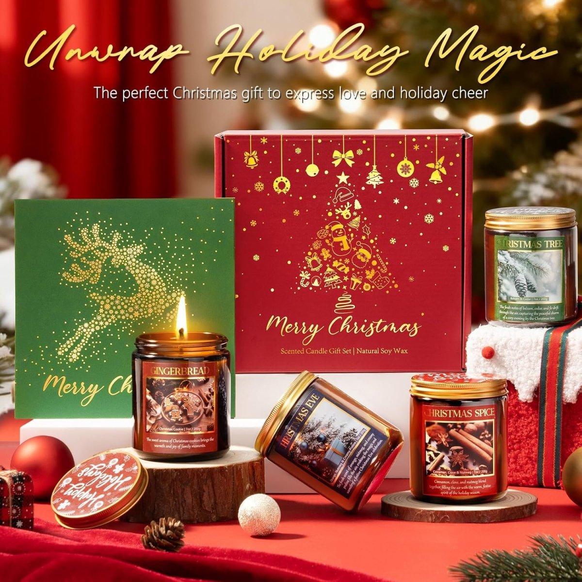 Christmas Candles Set, 4 Pack Xmas Scented Candles for Women, Winter Soy Candle for Home Scented Holiday Candle Gift Set, Christmas Gifts for Women Men Best Friends - Christmas Tree/Spice/Eve/Cookie - Homesidy.com