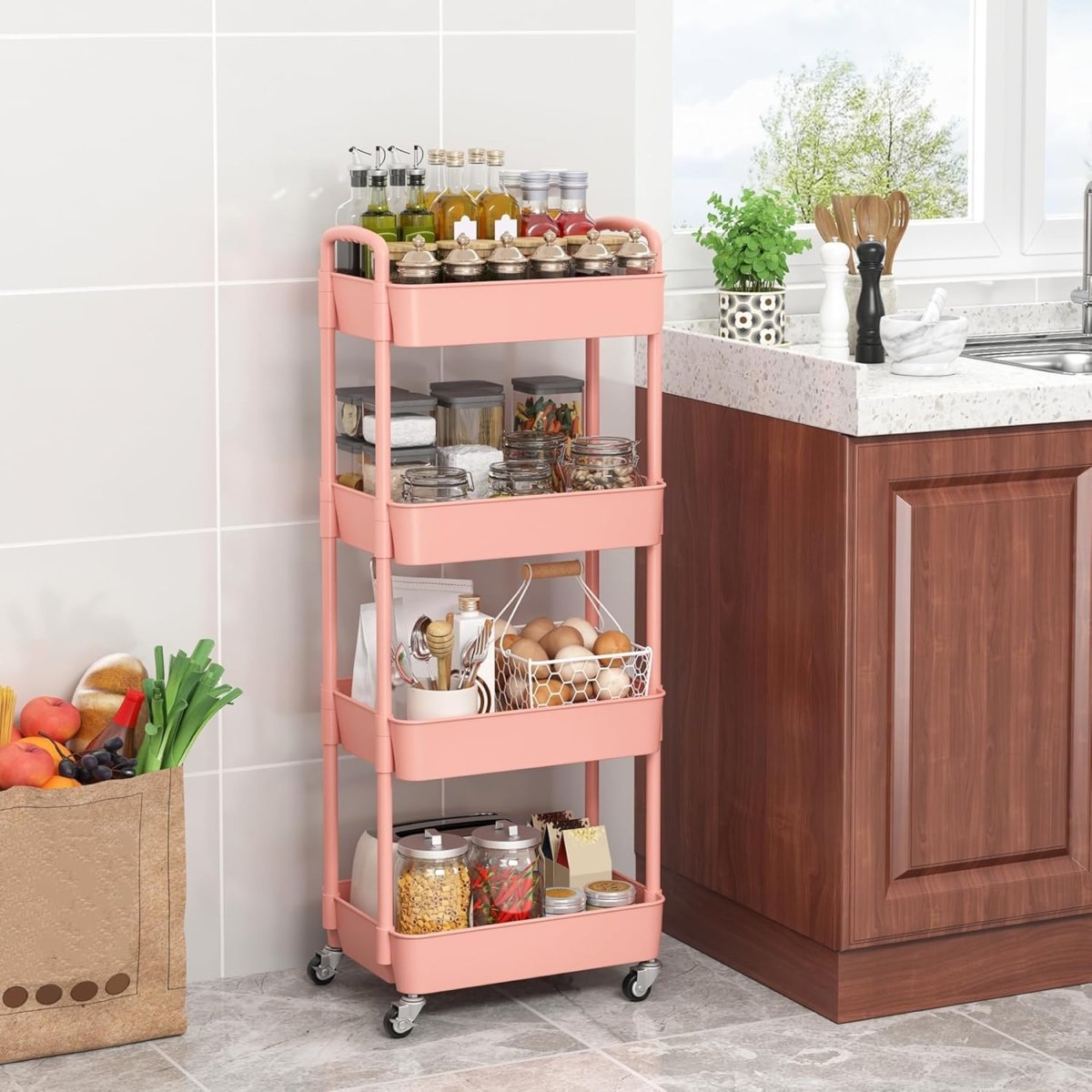 Sywhitta 3 - Tier Plastic Rolling Utility Cart with Handle, Multi - Functional Storage Trolley for Office, Living Room, Kitchen, Movable Storage Organizer with Wheels, White - Homesidy.com