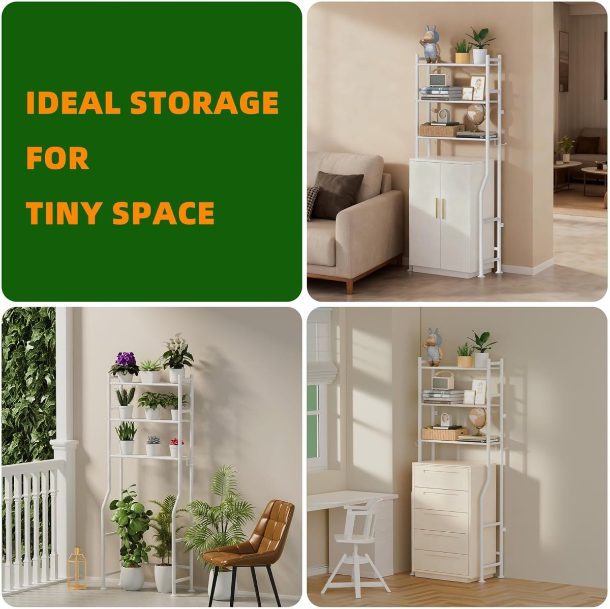 GloTika 3 - Tier Over The Toilet Storage, Space Saver Metal Bathroom Shelves, Freestanding Above Over Toilet Storage Shelf with 4 Hooks for Bathroom, Black - Homesidy.com