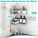 YASONIC Corner Adhesive Shower Caddy, with Soap Holder and 12 Hooks, Rustproof Stainless Steel Bathroom Organizer, No Drilling Wall Mounted Rack, Black, 3 - Pack - Homesidy.com