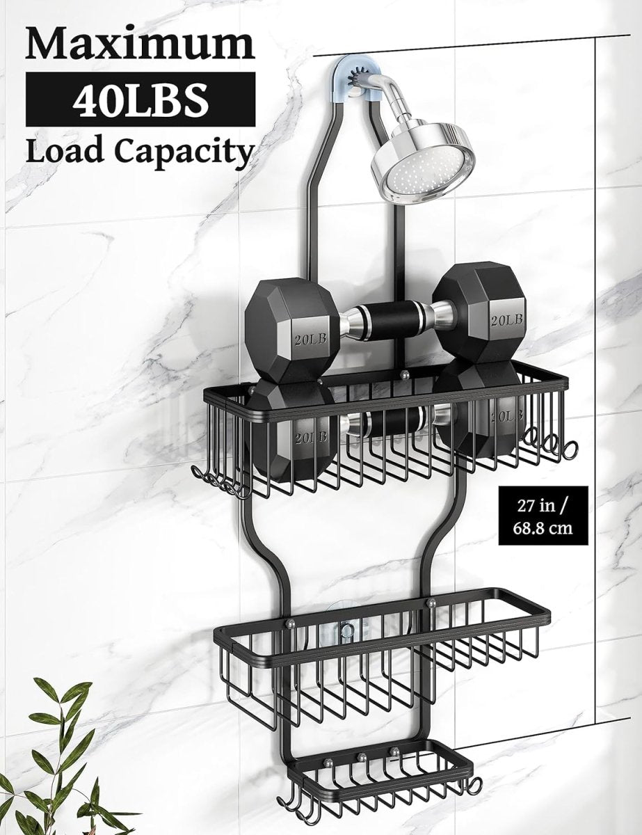 YASONIC Shower Caddy Hanging - Never Rust Shower Organizer - Aluminum Over The Head Caddy with 10 Hooks for Razor/Sponge - Rack with Soap Basket - Silver - Homesidy.com