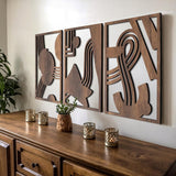 qmmp Modern Wooden Wall Sculptures - Set of 3 - MDF - Oak - Home Decor Accent - Large Wall Art for Living Room, Bedroom, Office - Easy Installation (Oak, Medium - Mountain and Sun, Unframed) - Homesidy.com