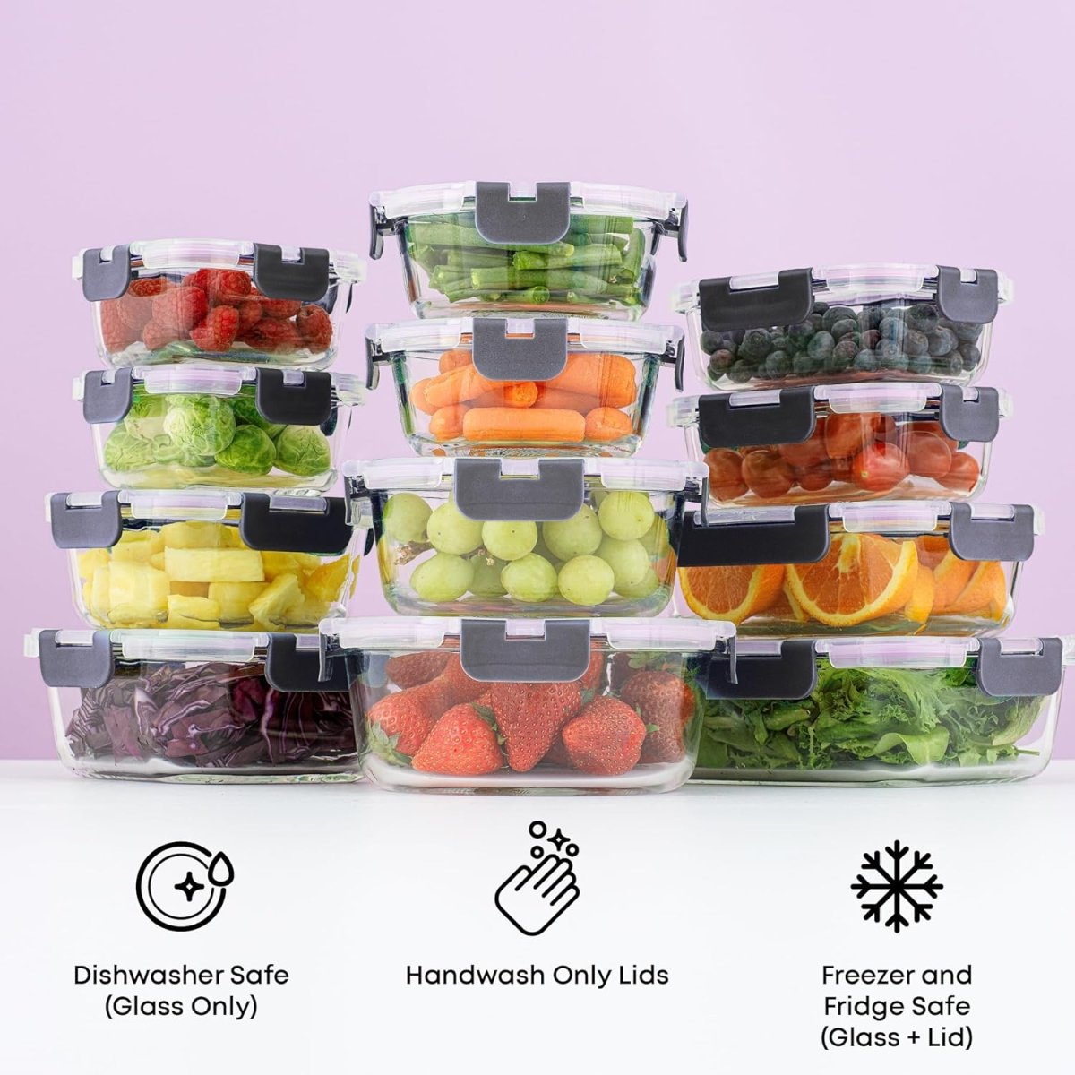 JoyJolt 24pc Borosilicate Glass Storage Containers with Lids | 12 Airtight/Freezer Safe Food Storage Containers for Pantry and Kitchen | Meal Prep Container for Lunch | Glass Tupperware Set - Homesidy.com