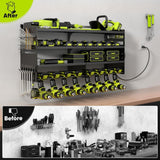 POKIPO Large Power Tool Organizer Wall Mount with Charging Station,4 Layer Heavy Duty Metal Tool Storage Rack Loads 600lbs with 8 Cordless Drill Holder,Battery Utility Rack Loads with 4 Power Strip - Homesidy.com