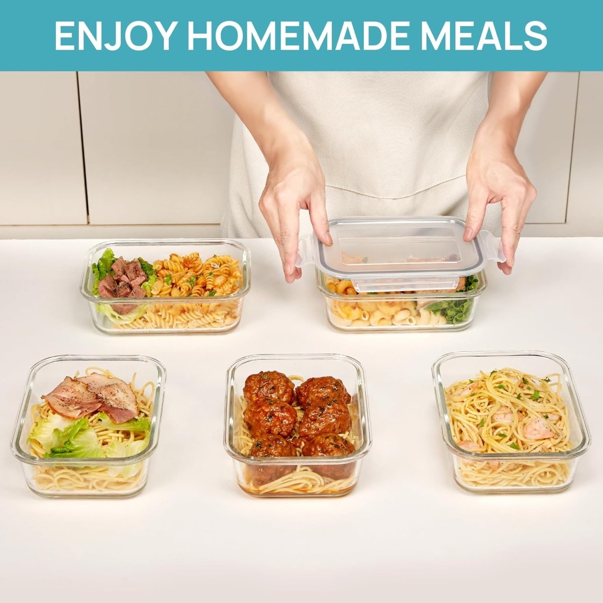 Vtopmart 5Pack 22oz Glass Storage Containers with Lids, Glass Meal Prep Food Container Sets with Snap Airtight Lids for Microwave, Oven, Freezer and Dishwasher, Grey - Homesidy.com