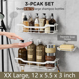 OMAIRA 3 - Pack Shower Caddy with Soap Holder, Adhesive Rustproof No - drill Strudy Loading Inside Shower Organizer Shelves Rack Storage Bathroom Organization for Smooth Wall Glass Tile, Black (Large) - Homesidy.com