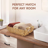 Greenatural Water Hyacinth Storage Baskets Set of 2, Handwoven Rectangular Organizer Trays with Wooden Bead Handles, Nested Wicker Bins for Shelf, Bathroom, Kitchen, Office, Natural Decor - Homesidy.com