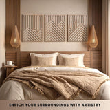 qmmp Modern Wooden Wall Sculptures - Set of 3 - MDF - Oak - Home Decor Accent - Large Wall Art for Living Room, Bedroom, Office - Easy Installation (Oak, Medium - Mountain and Sun, Unframed) - Homesidy.com