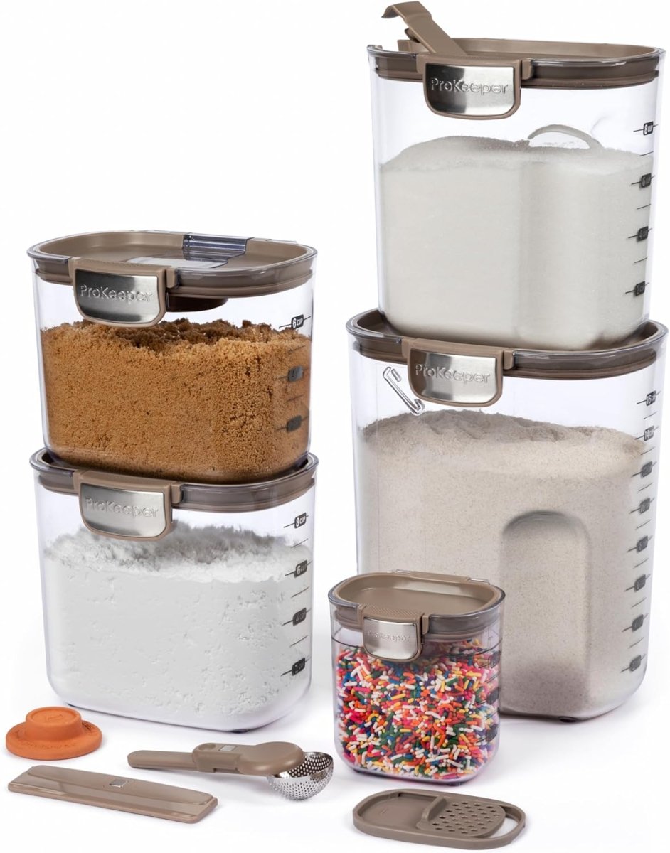 ProKeeper 9 - Piece Airtight Food Storage Container Set – Clear Plastic Flour and Sugar Canister Set with Magnetic Accessories for Kitchen Organization (Grey, 9 - Piece) - Homesidy.com