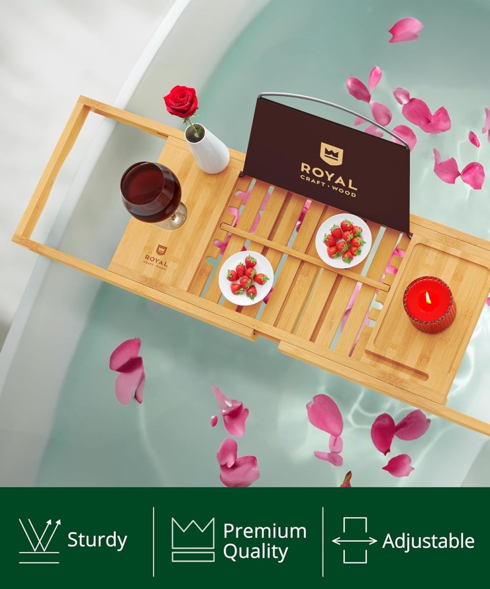ROYAL CRAFT WOOD Bathtub Tray Caddy for Tub, Bamboo Bath Shelf, Premium Foldable Wood Bath Table, Expandable Bathtub &amp; Bathroom Accessories, New Home Gifts for Mom, Housewarming, Anniversary, Wedding - Homesidy.com