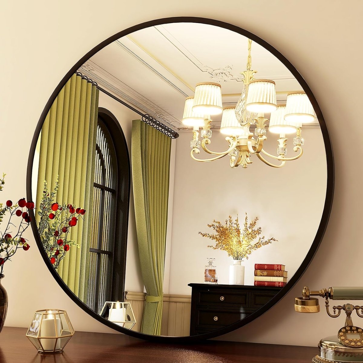 HARRITPURE Round Mirror 30 Black Wall Mounted Circle Mirrors Vanity Mirror with Brushed Aluminum Alloy Frame Modern Decoration for Bathroom, Living Room, Vanity, Bedroom, Entryway - Homesidy.com