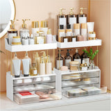StorBin 3 Drawers Makeup Organizer - 5 Tier Bathroom Counter Organizers and Storage, Versatile Perfume Vanity Organizer, Ideal for Cosmetic, Large Skincare, Face Mask, Office Supplies, Amber - Homesidy.com