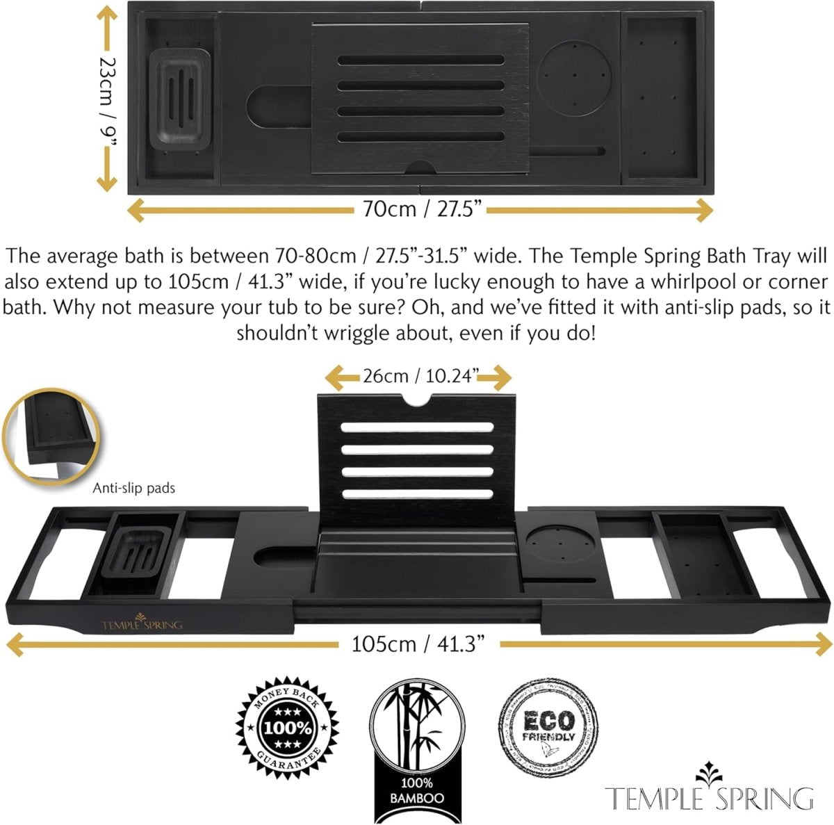 Temple Spring Wooden Bathtub Tray, Bamboo Bathroom Accessories, Bath Tray for Tub, at Home Spa Essentials, Board for Tub Table, Bath Caddy for Bathtub Accessories &amp; Bathroom Essentials – Natural - Homesidy.com