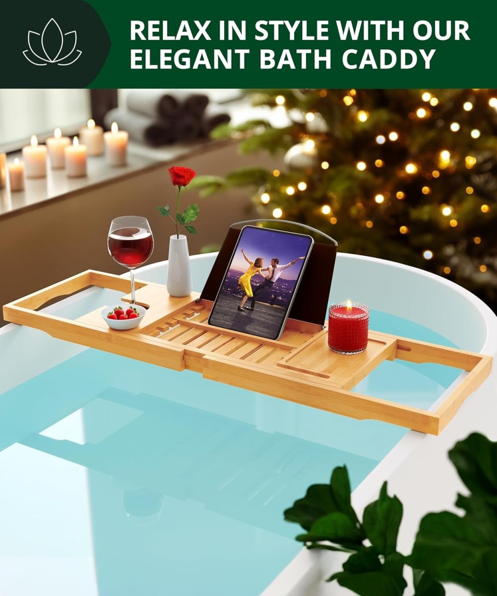 ROYAL CRAFT WOOD Bathtub Tray Caddy for Tub, Bamboo Bath Shelf, Premium Foldable Wood Bath Table, Expandable Bathtub &amp; Bathroom Accessories, New Home Gifts for Mom, Housewarming, Anniversary, Wedding - Homesidy.com