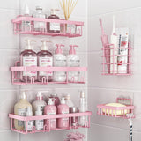 Liuoud 5 Pack Shower Caddy Organizer Rack Shelf for Inside Shower, Adhesive Bathroom Wall Storage Basket Rustproof Stainless Steel Shampoo Holder, Girly Bathroom Accessory Decor Set, Pink - Homesidy.com