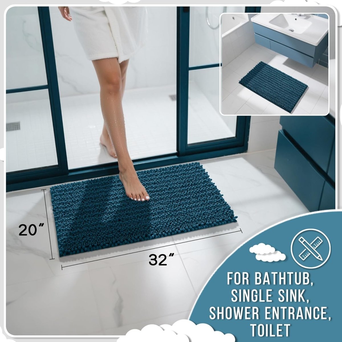 Yimobra Bathroom Rugs Non Slip Washable - Ultra Soft Absorbent Chenille Bath Mat, Quick Dry Shaggy Floor Carpet for Tub Shower, Gray Home Decor Accessories, 24x17 Inch - Homesidy.com