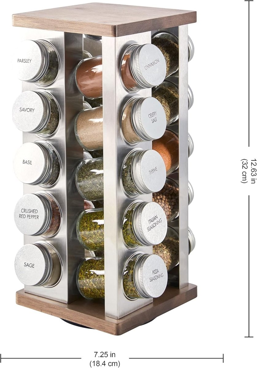 Kamenstein 20 Jar Revolving Countertop Spice Rack with Spices Included, FREE Spice Refills for 5 Years, Polished Stainless Steel with Black Caps, 30020 - Homesidy.com