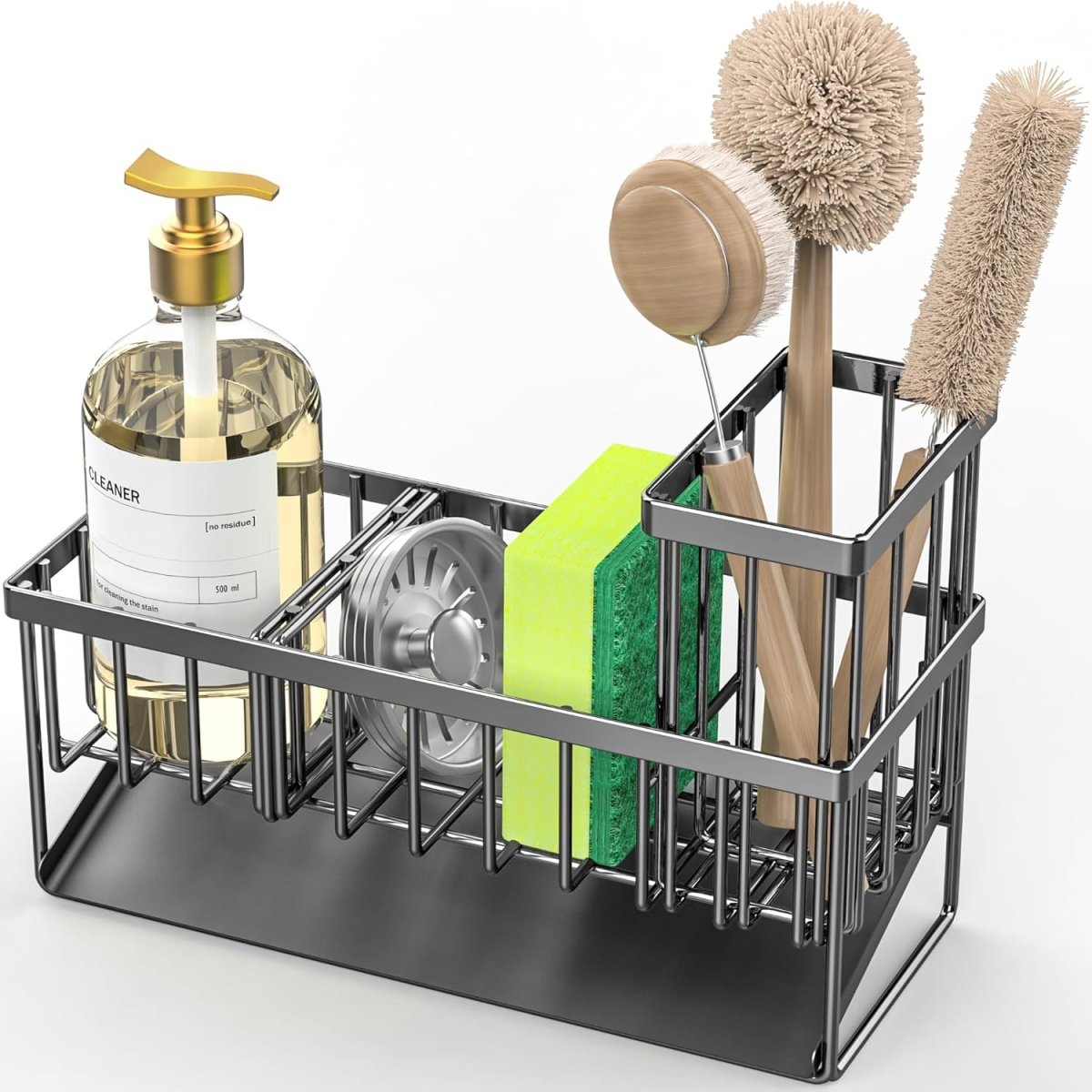 Cisily Kitchen Sink Caddy Organzier with High Brush Holder, Sponge Holder for Sink, 304 Rustproof Stainless, Kitchen Countertop Soap Dispenser Organizer, Kitchen Decor and Accessories - Homesidy.com
