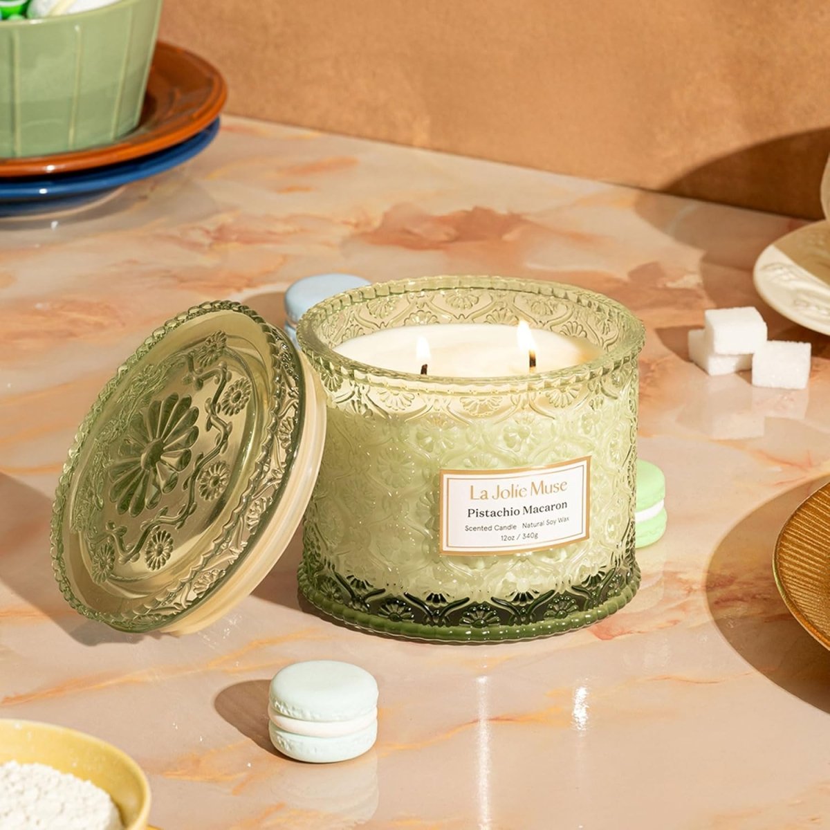 LA JOLIE MUSE Sahara Amber Candle – Bergamot, Clove &amp; Amber | 12 oz Large 2 - Wick Soy Wax Candle | 60 Hours Clean Burn | Gift - Ready for Hosts &amp; Gatherings | Elegant Home Décor - Homesidy.com