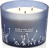 White Sage Sea Salt 3 Wick Candle - Large Soy Scented Candle 14.5 oz - Sage Candle for Cleansing House - Aromatherapy Energy Cleansing Candle for Home, Stress Relief, Women &amp; Men - Homesidy.com
