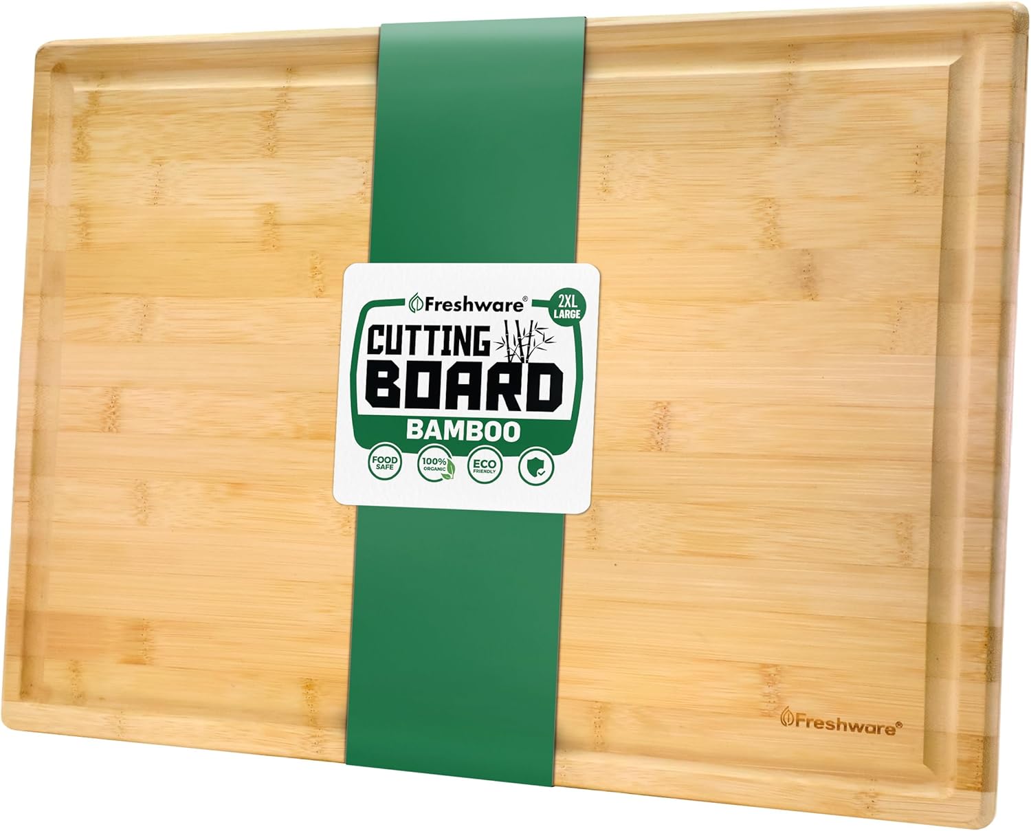Bamboo Cutting Boards for Kitchen [Set of 3] Wood Cutting Board for Chopping Meat, Vegetables, Fruits, Cheese, Knife Friendly Serving Tray with Handles - Homesidy.com