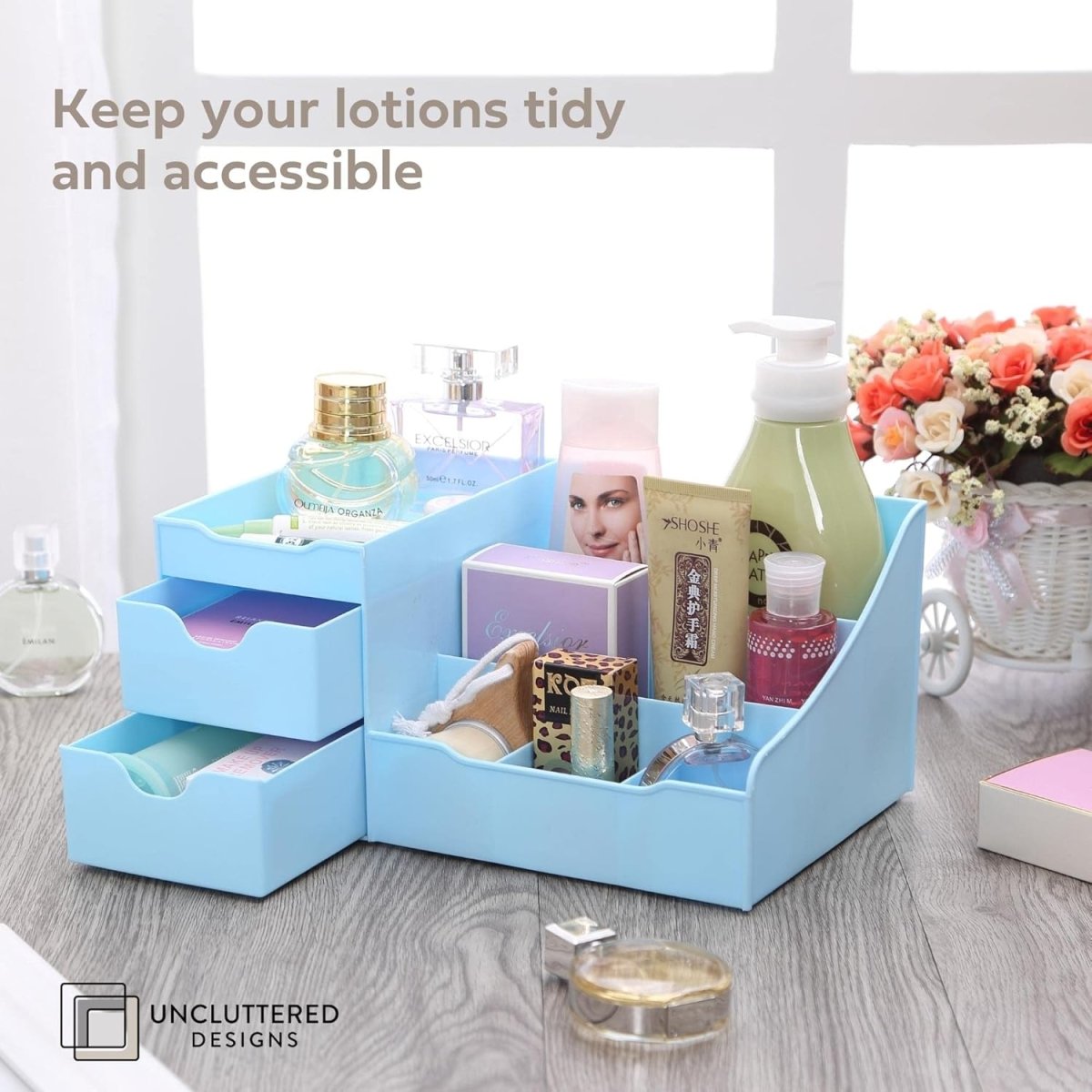 Uncluttered Designs Large Black Vanity Organizer - Countertop Mens Organizer With Drawers for Cologne, Deodorant, Beard, Shaving Lotion, Perfume &amp; Skincare - Perfect for Bathroom &amp; Bedroom Storage - Homesidy.com