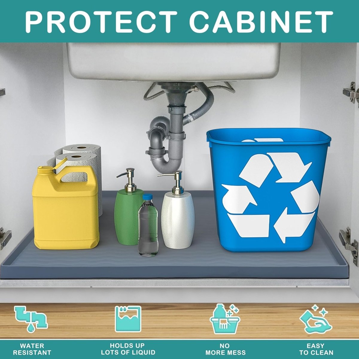 URMONA Waterproof Silicone Under Sink Mat 31 x 22 Shelf Liner for Kitchen and Bathroom, Cabinet and Counter Protector, Storage and Organizers, Litter Mat, Pet Cat Puppy Essentials(Dark Grey) - Homesidy.com